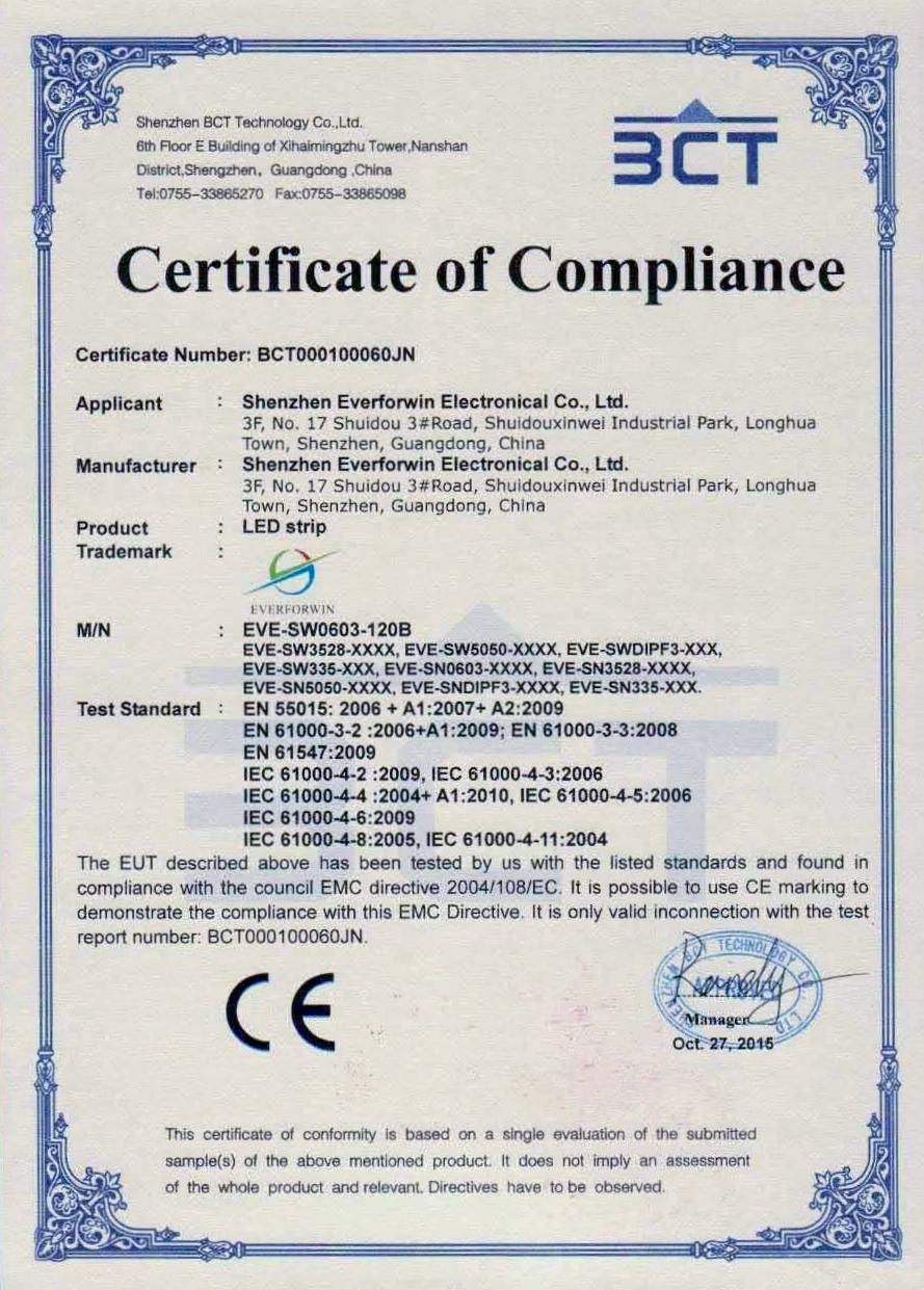 Certificate of Compliance for a LED strip that came attached to a USB charger.