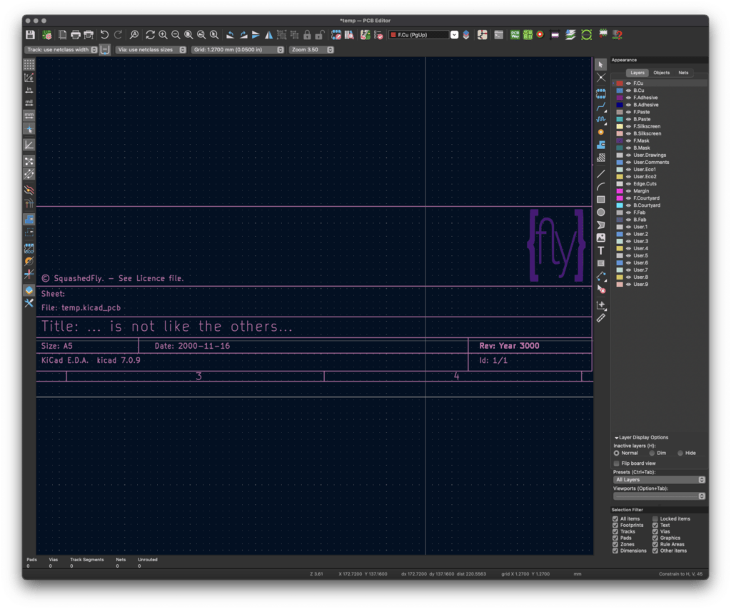 Paperspace title block in KiCad pcbnew