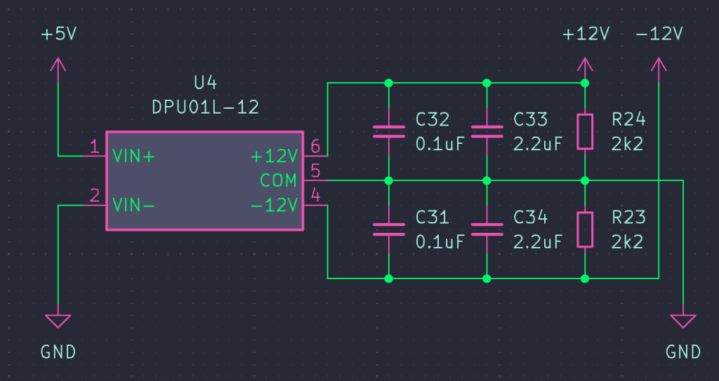 ±12V Power Supply for Control Pilot, Using a DPU01L-12 for split rails from a single 5VDC supply